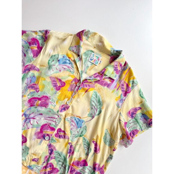 Vintage 90's JAMS WORLD Yellow Floating Garden Twill Camp Shirt Blouse, Size M - Picture 6 of 13